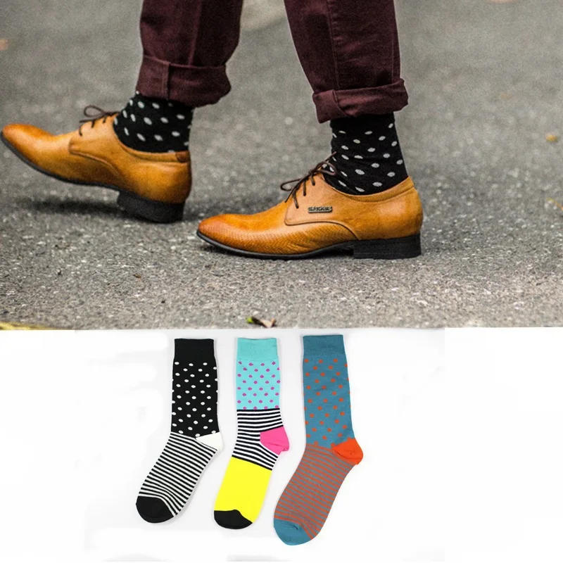 Jump Pioneer High Quality Mens Combed Cotton Socks Men's Casual Happy Fancy Socks Stripes Funny Cool Crew Socks Crazy Sox