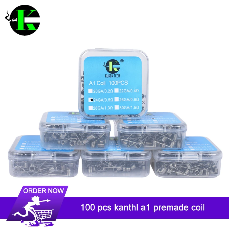 

Kuken Tech 100 pcs kanthl a1 premade coil for RDA RBA RTA Electronic Cigarette Heating Wires DIY Vaporizer Coil Tools