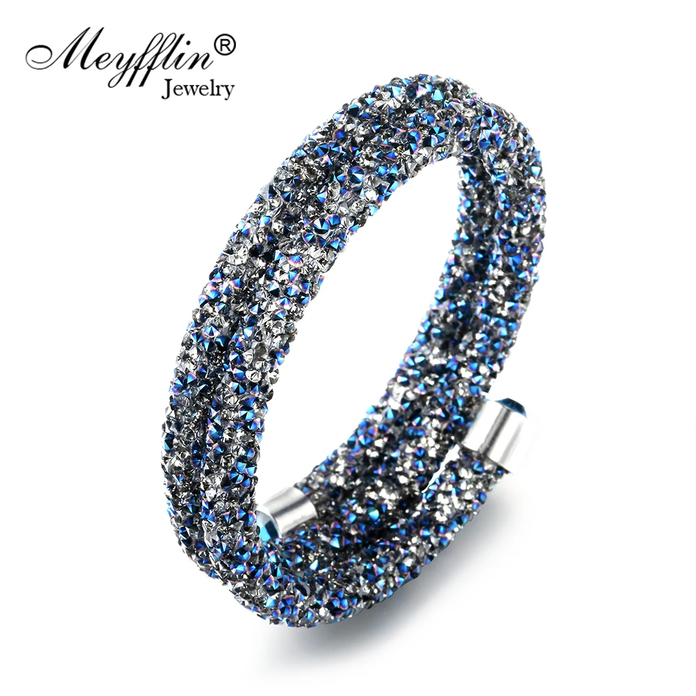 

Brand Crystal Cuff Bracelet & Bangles Fashion Wrap Charm Bracelets for Women Men Jewelry Silver Color Shiny Pulseiras Mujer