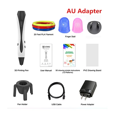 White Color AU Plug 3D печатная ручка ЖК-дисплей DIY 3D Ручка для рисования PLA нити для детских инструментов для рисования детское образование хобби игрушки рождественские подарки - Цвет: White Color AU Plug