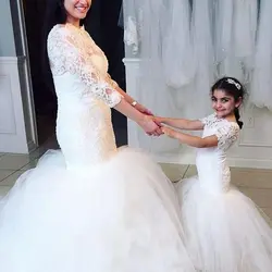 Bbonlinedress ТРАПЕЦИЕВИДНОЕ кружевное платье с цветочным узором для девочек 2019 г., платье для свадебной вечеринки с замочком сзади vestidos de nina