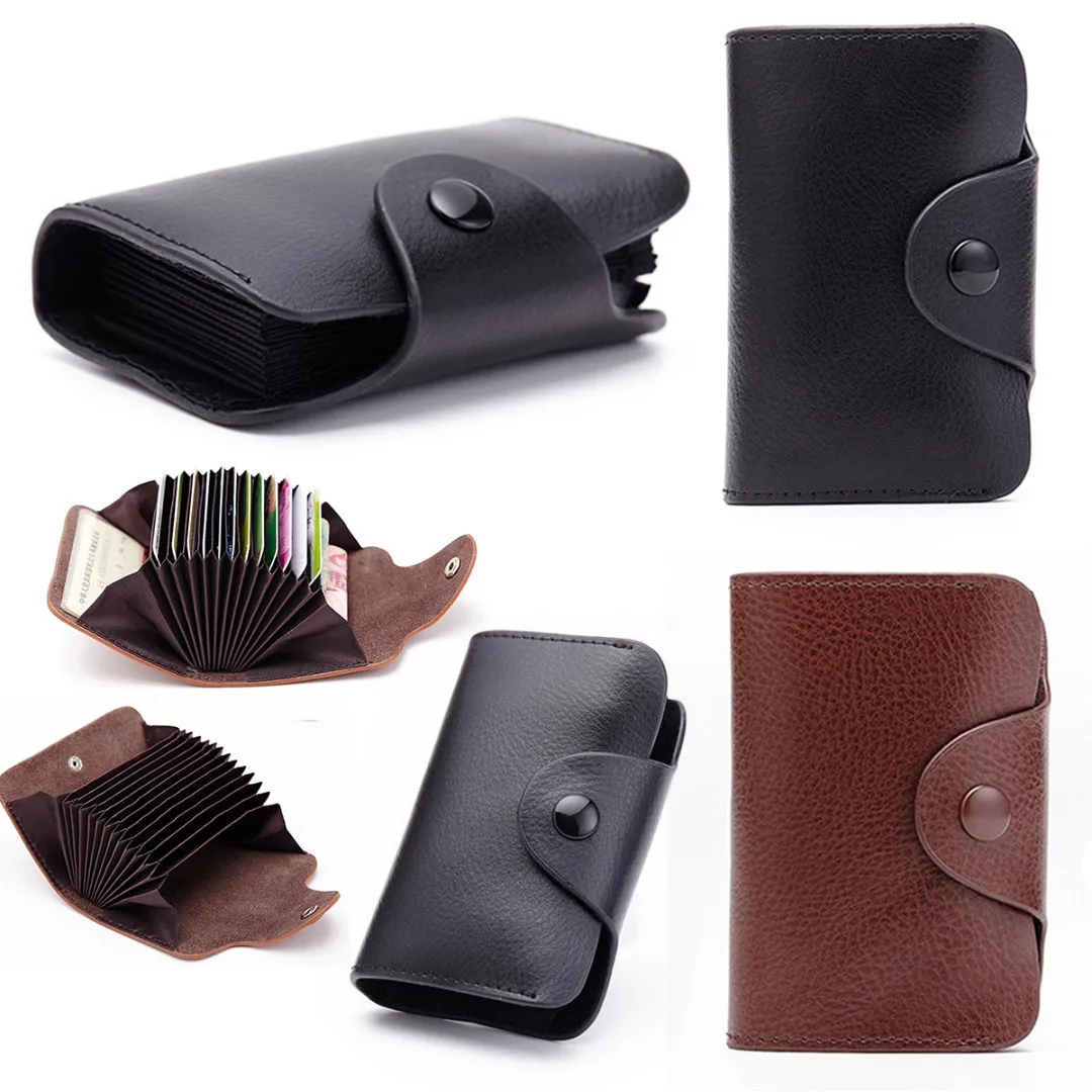 Genuine Leather Wallet Blocking Pocket Holder Credit Card Case-Men Women