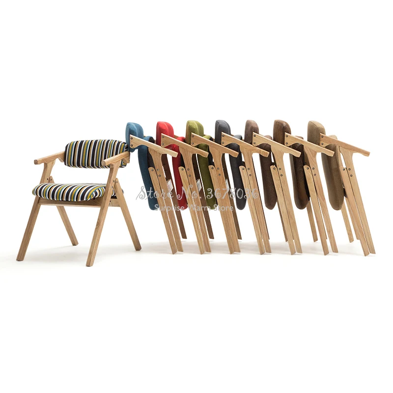 Nordic Morden Chair Folding Solid Wood Dining Chair Home Furniture Modern Adult Chair with Handrail Coffee Chair Strong Bearing