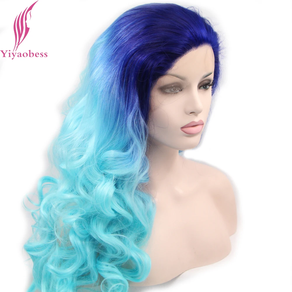 Yiyaobess длинный волнистый парик с кружевом спереди термостойкий синтетический бесклеевой два тона Красный Синий Зеленый Фиолетовый Омбре Косплей парики для женщин