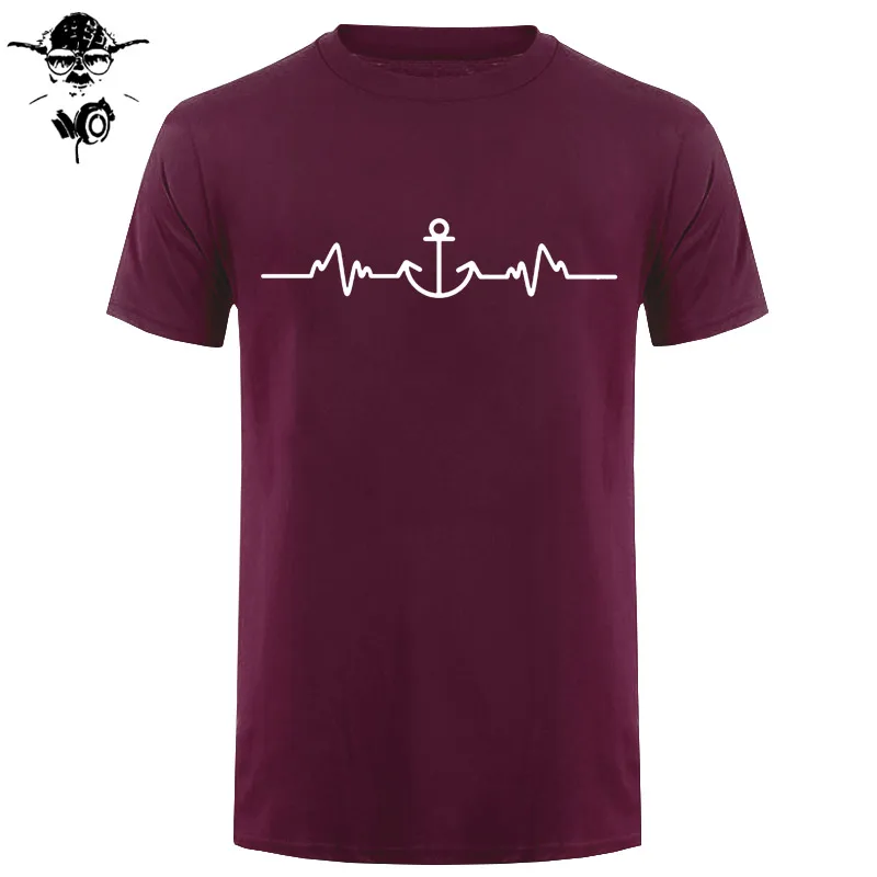 Sailinger Anchor Pulse Heartheat Футболка-Yacht Sail Tee Забавный подарок на день рождения Футболка с принтом Мужская брендовая футболка Новинка - Цвет: maroon gray