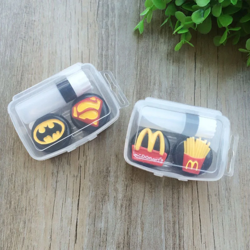 Contact Lens Case Transparent Set Superman Batman Fries Beauty Box Contact Lens Care Case Mate Box