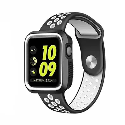 Силиконовый ремешок+ чехол для apple watch band apple watch 5 4 3 band 44 мм/40 мм iwatch 5 4 3 42 мм/38 мм браслет чехол для часов - Цвет ремешка: black white