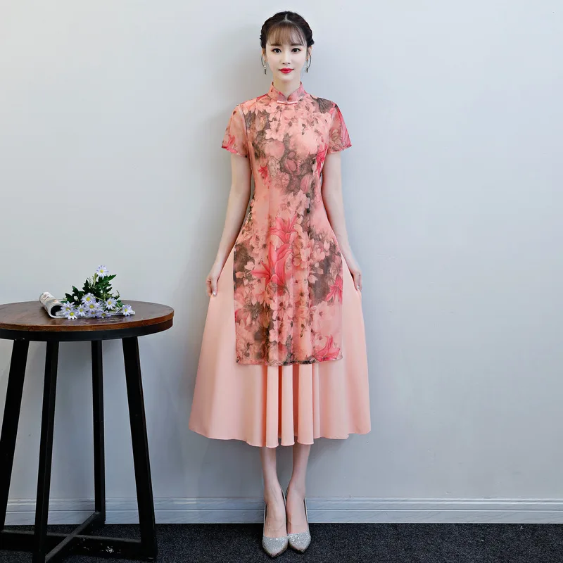 Сексуальный тонкий Улучшенный чёнсам женский Принт Qipao Новый китайский классический платье вышивка вьетнамский аозай тонкий Vestidos M-3XL