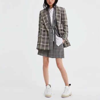 

Spring suit women casual plaid double-breasted suit