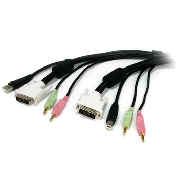 

StarTech.com 6 ft 4-in-1 USB DVI KVM Cable with Audio and Microphone, 1.8 m, DVI-I, Black, USB, DVI-I + USB A + 2x3.5mm, DVI-I +