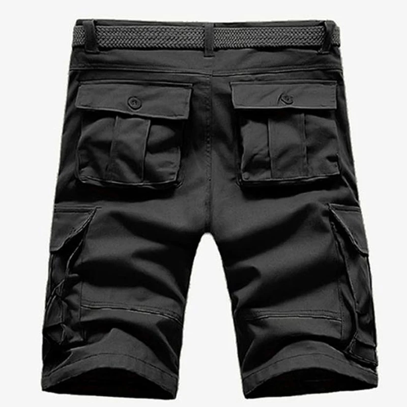 HOT 2019 Summer Straight Solid Cotton Knee Length Shorts Cargo Overalls desert Military bermuda masculina khaki shorts Men