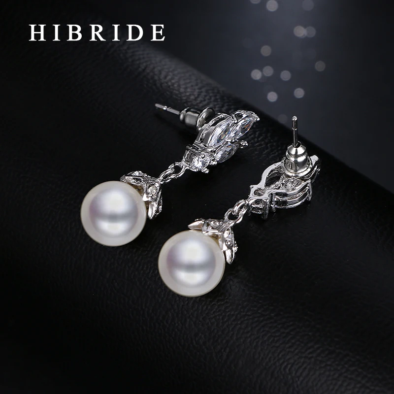 HIBRIDE Fashion Freshwater Pearl Earrings Cubic Zirconia Stone White Gold Color Earrings for Women Engagement Jewelry Gift E-11 - Image 5