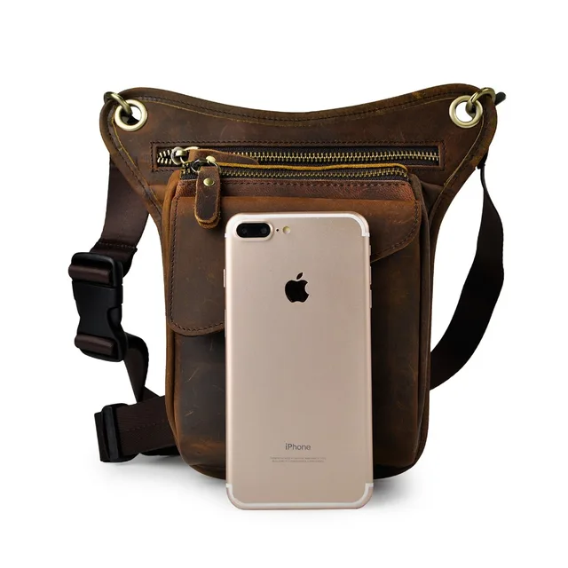 Quality Leather Men Design Casual Brown Classic Shoulder Sling Bag Multi-function Fashion Travel Waist Belt Pack Leg Bag 211-3 3