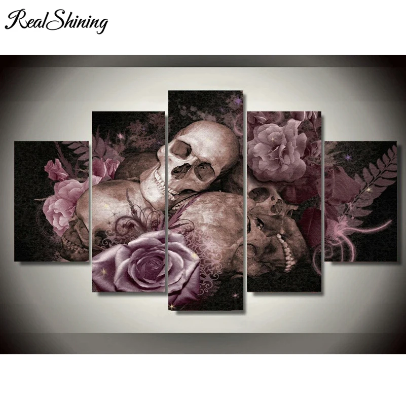

REALSHINING Skulls And Roses Full 5D DIY Diamond Painting Needlework Diamond Embroidery Cross Stitch Square Rhinestones FS779