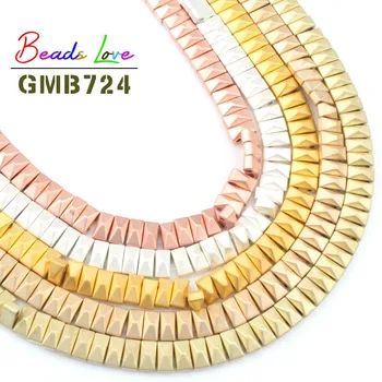 

Natural Frosted Rose Gold Hematite Stone 6x3x4mm Rectangular pyramid Loose Spacer Beads for Bracelet DIY Jewelry Making 15 Inch