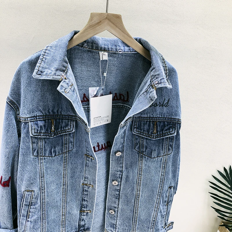 Spring Loose female jacket High Quality Embroidery Harajuku Hooded Jean Jacket Female BF Autumn Coat Denim jacket for women