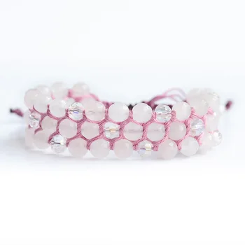 

Lotus Mann Crystal powder three layers of woven bracelet powder crystal love luck in Europe and the multilayer