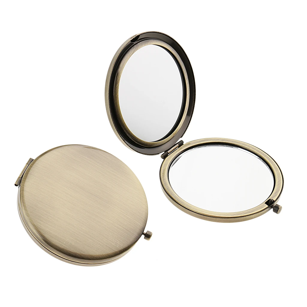 2Pcs Travel Compact Makeup Mirror ,Premium Double Sided Folding Cosmetic Mirrors - Bronze/ Classic/ Silver Optional