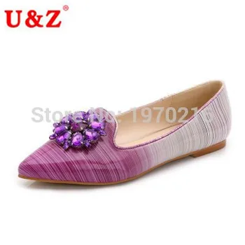 

Plus big size 43 Lovely rhinestone Gradient Colors women flats loafers shoes,Fuchsia/Black Crystals decoration pointy toe shoes