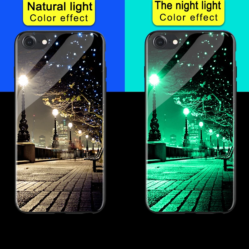Светящийся чехол для телефона для iPhone 7, 8, 6, 6s Plus, X, 10, креативный космический ночной Блестящий стеклянный чехол для iPhone 11 XS, XR, MAX, задняя крышка, оболочка