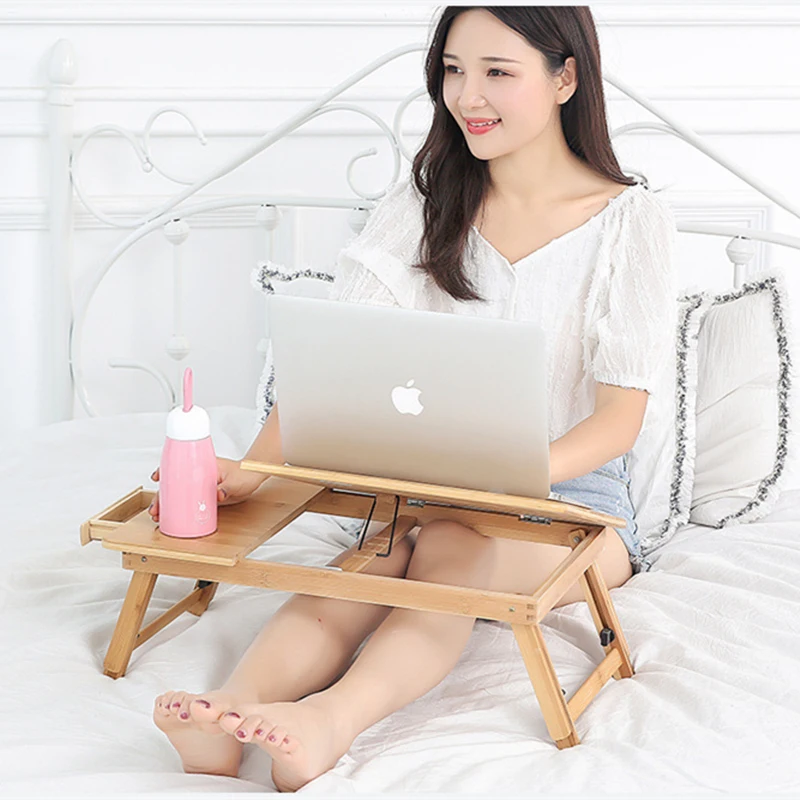 Table Foldable Portable Adjustable Bamboo Computer Stand Laptop Desk Notebook Desk For Bed Sofa Bed Tray Studying Tables