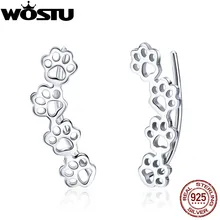 WOSTU Новое поступление 925 пробы серебряные серьги-гвоздики с принтом в виде лапы для женщин, оригинальные серебряные украшения, серьги в подарок CQE430