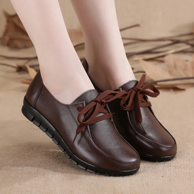2019 новые весенние кожаные женские туфли на плоской подошве Нескользящие с