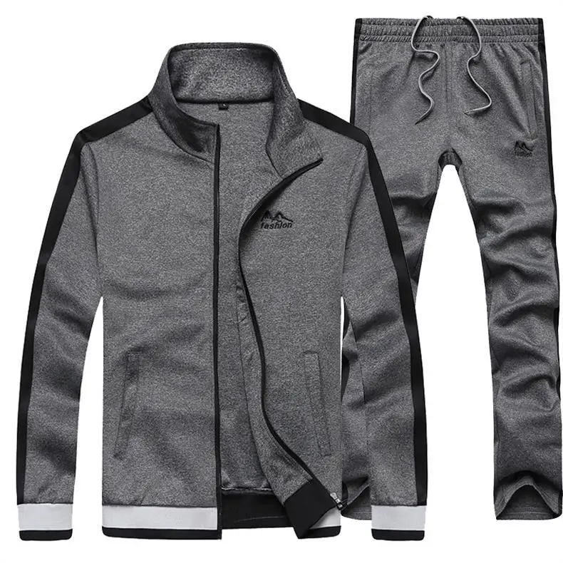 Плюс Size7xl 6xl 5xl Новая мода Демисезонный Для мужчин с длинным рукавом спортивный костюм куртка+ штаны, спортивный костюм, спортивный комплект из 2 частей спортивный костюм Для мужчин Костюмы - Цвет: Dark Grey