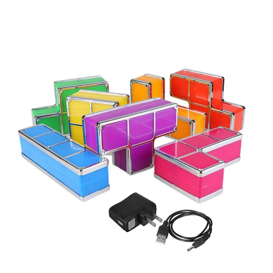 Lâmpada de Mesa Luz da Noite Tetris Quebra-cabeça Empilhável Led Bloco Constructible Retro Jogo Torre Bebê Colorido Diy Luz 13 de mesa bloco constructible luz da noite