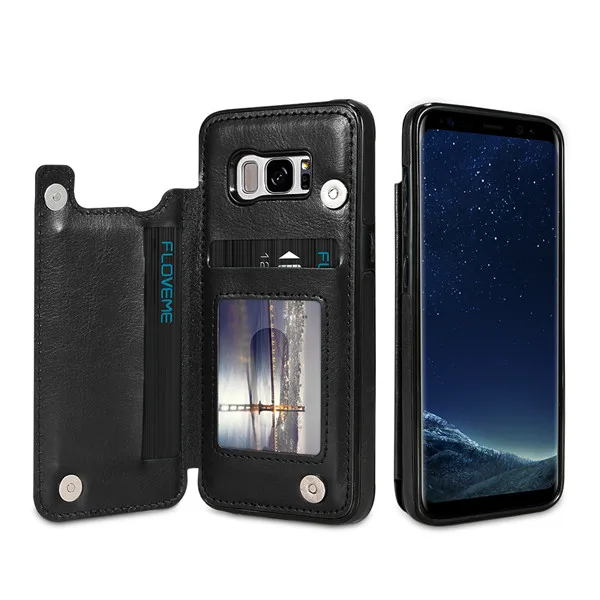 Kisscase Case Ретро Флип кожаный чехол для Samsung Galaxy S8 S9 Plus Слот для карты держатель Телефонные Чехлы для Samsung S7 S7 Edge Note 8 - Цвет: Black