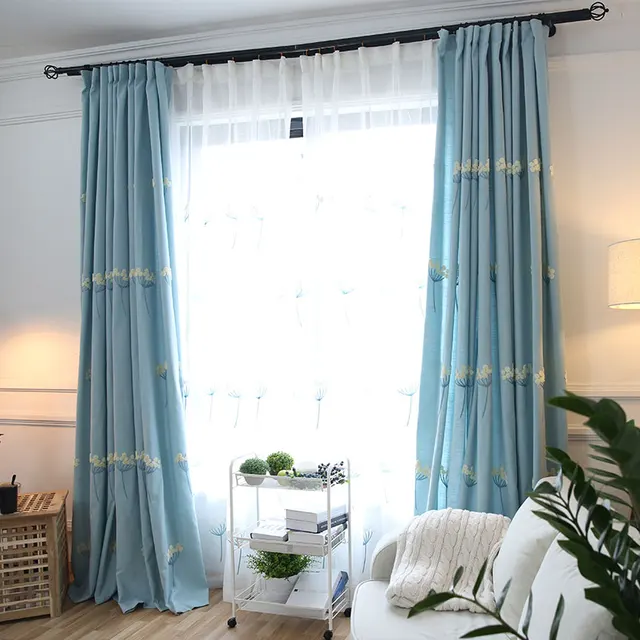 Korean style hight quality embroidery curtain for living room custom
