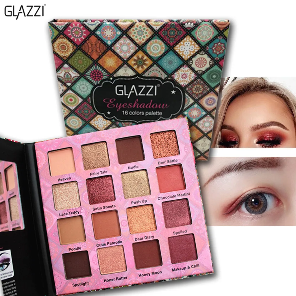

16 Colors Glitter Eyeshadow Palette Waterproof Natural Long Lasting Metallic Smoky Rose Brown Matte Eyeshadow Stage Cosmetic #C