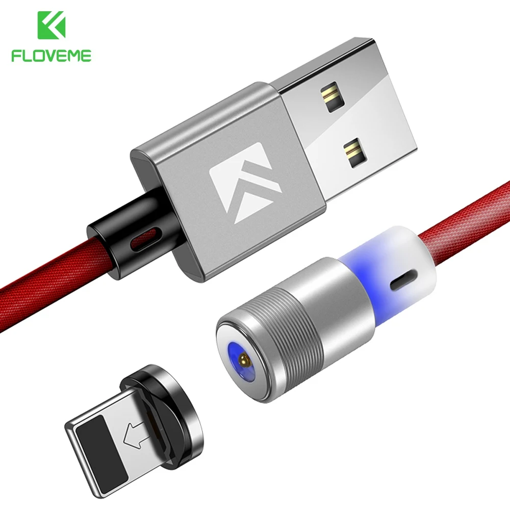 FLOVEME светодиодный магнитный кабель для iPhone Micro USB Тип кабеля-C магнит Зарядное устройство 1 м нейлон Кабо для samsung xiaomi huawei USB-C магнитный кабель зарядное устройство for iphone cable - Цвет: Red 1M