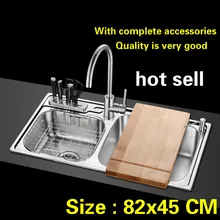 Лидер продаж большой кухонная раковина 1 мм толщиной пищевой 304 Нержавеющая сталь стандарт двойной паз 82x45 см