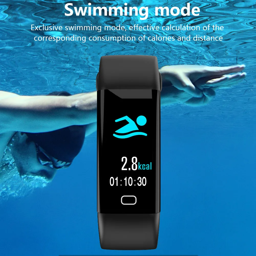 

Bluetooth Smart Watch Color Screen Blood Pressure/Heart Rate Monitor Smart Bracelet USB charging waterproof Swimming Watch