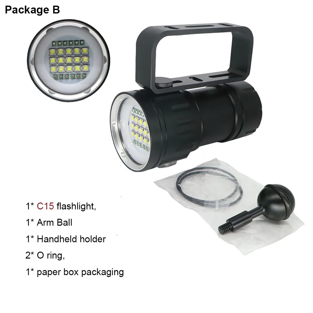 Светодиодный фонарик для дайвинга 80 м XHP70/90, тактический фонарик для фото и видео, синий+ белый светодиодный фонарь - Испускаемый цвет: B-C15