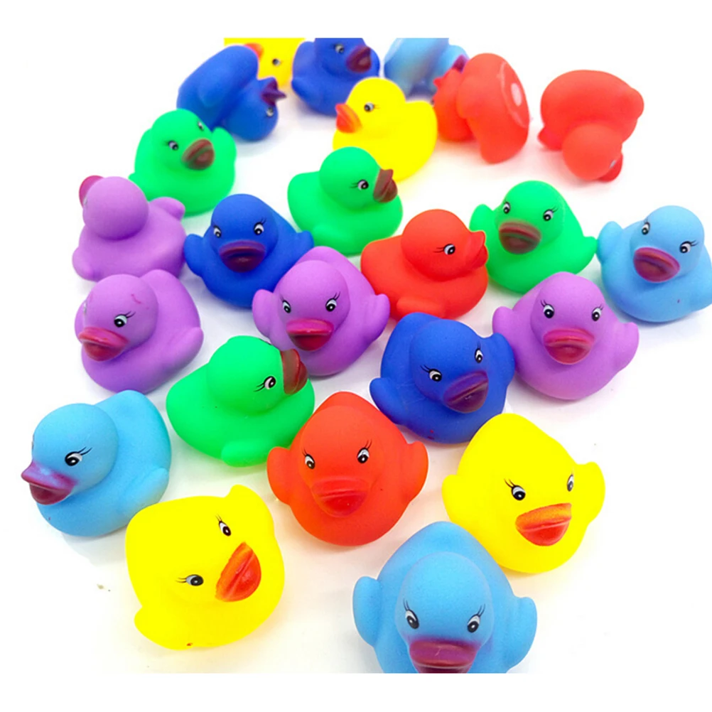 

12pcs Colorful Baby Bathroom Water Pool Funny Toys Kawaii Mini Rubber Float Squeaky Sound Duck Bath Toy for Girls Boys Gifts