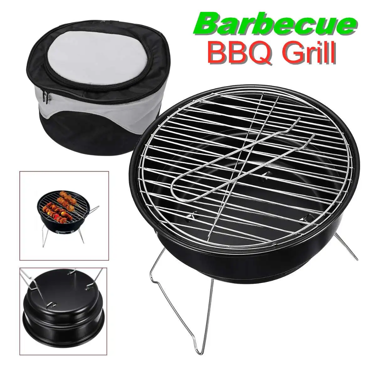 

Portable Charcoal BBQ Grill Folding Outdoor Camping Barbecue Stove Net Cooking Tool Stand Foldable Picnic Cookware Storage Bag
