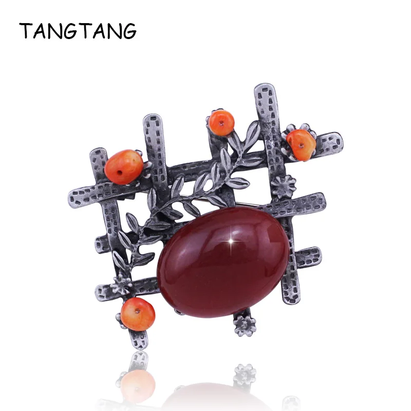 

TANGTANG Brooch Pins For Women Nature Stone Large Brooches Jewellery Hijab Pins Badges Vintage Brooch Tin Plated Accessories Pin