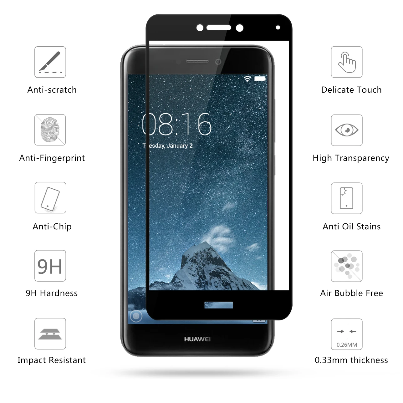 Полное покрытие закаленное стекло для Huawei P9 Lite (2017) Защита экрана 2017 5 2
