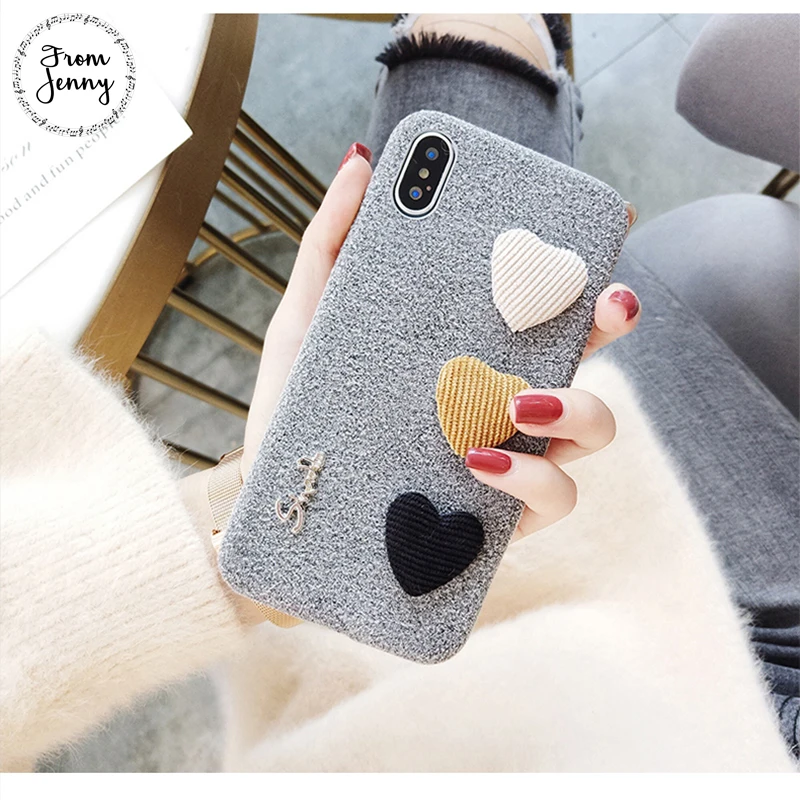 От Jenny cute 3D Love Heart чехол для телефона ipone X 8 8plus модный тканевый мягкий iphone 7 7plus 6/6 S Plus