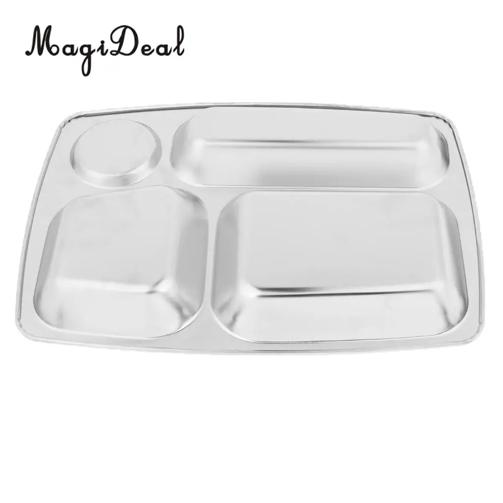 Stainless Steel Divided Lunch Food Serving Bento Box Tray Restaurant Canteen Tableware Rectangular Camping Hiking
