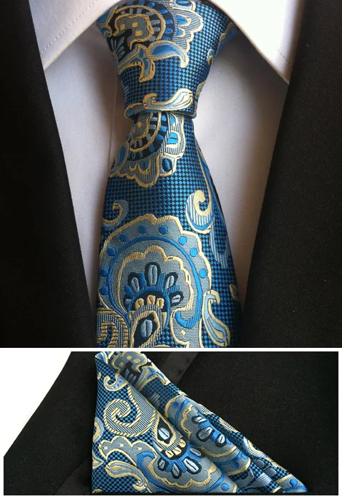 

paisley mens fashion tie set pocket square men neckties business woven polyester silk stripe tie handkerchief T029