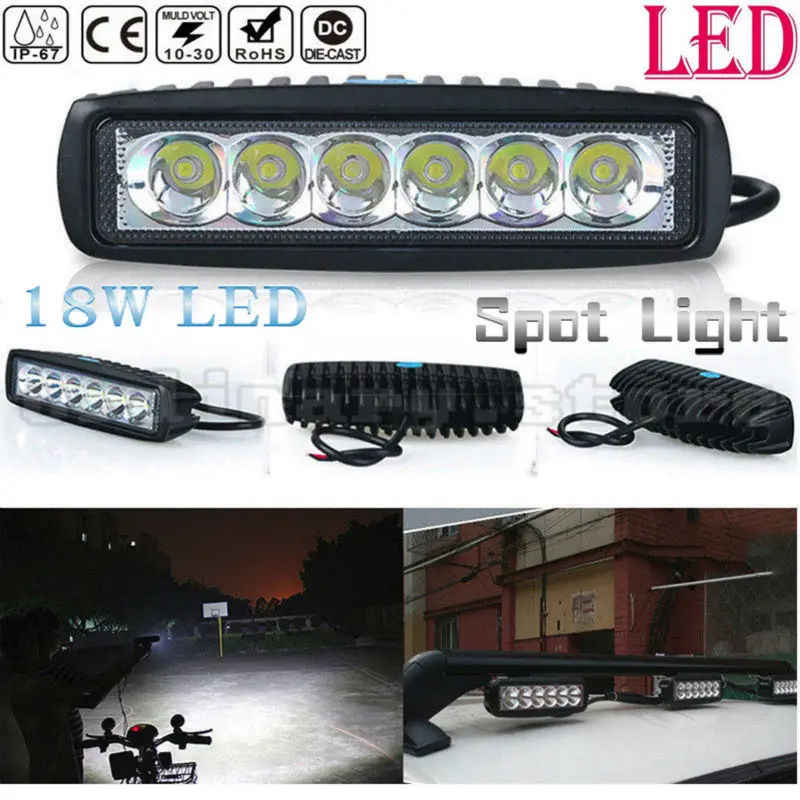 

Super Bright 18W 6 LED Car Auto Truck Offroad SUV 4WD ATV Boat Bar Work Light Driving Fog Spot Night Safety Lamp Waterproof