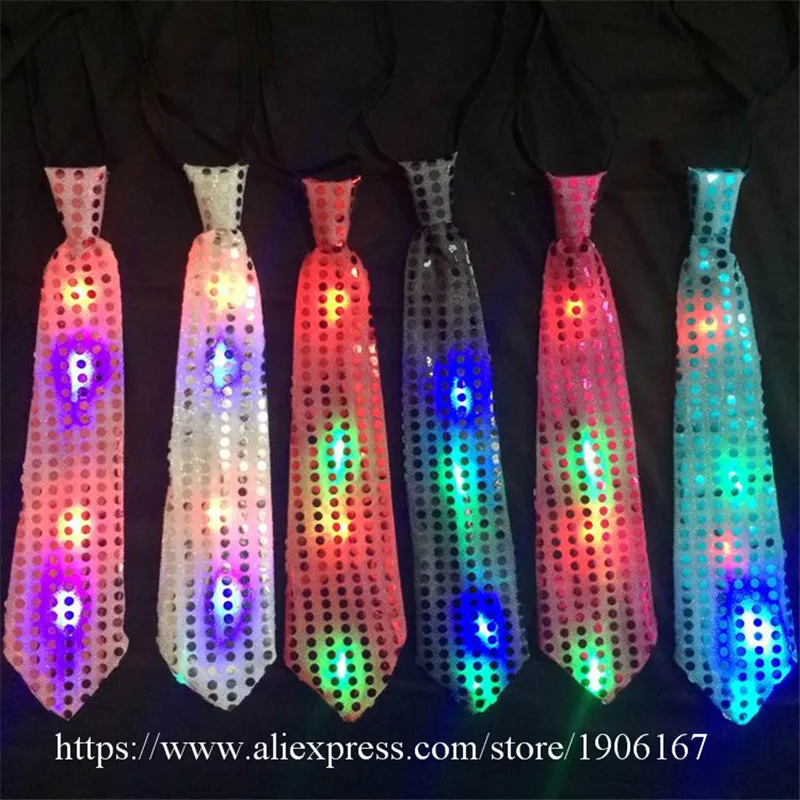 

Colroful LED Unisex Sparkly Elasticated Glitter Sequins Light Up Necktie Blinking Flash Tie Flash Lighting Tie Party Show Favor