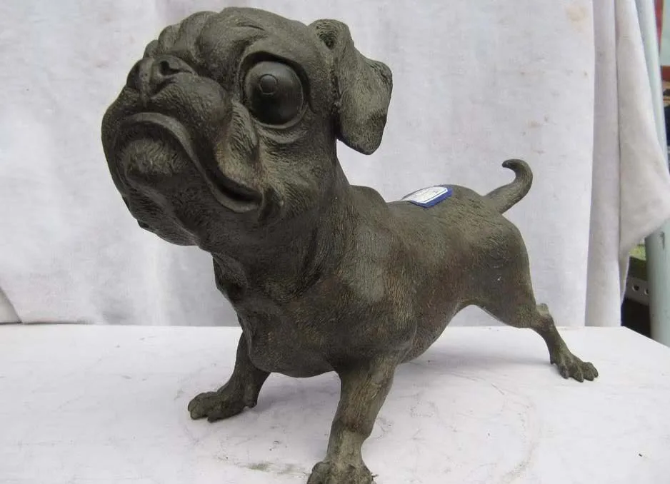 

China classic Pure Bronze Carved Pekinese Dog animal ST