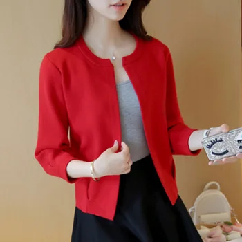 

Women Sweater Short Cardigan 2019 New Fashion Spring Autumn O-neck Long Sleeve Loose Knitted Cardigan Female Sweaters Coat