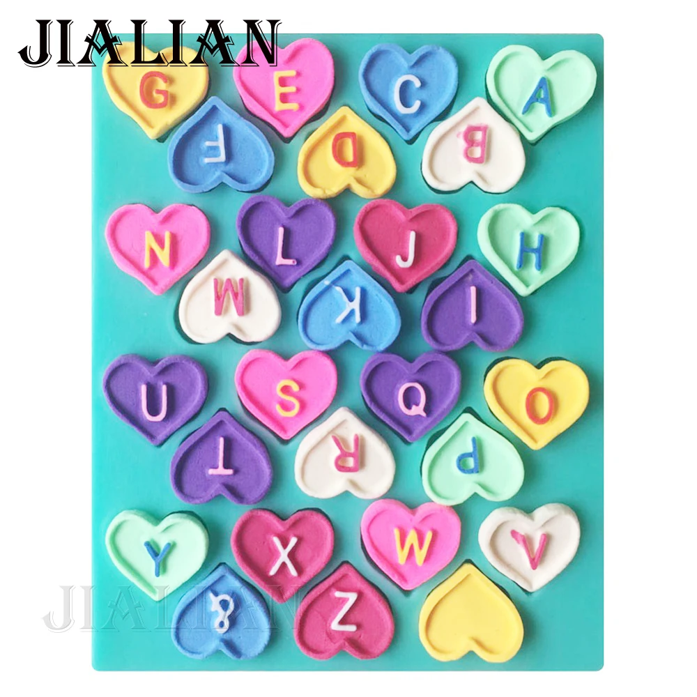 

3D Heart shape letter alphabet love chocolate Party cake decorating tools DIY baking cooking mould fondant silicone mold T0198