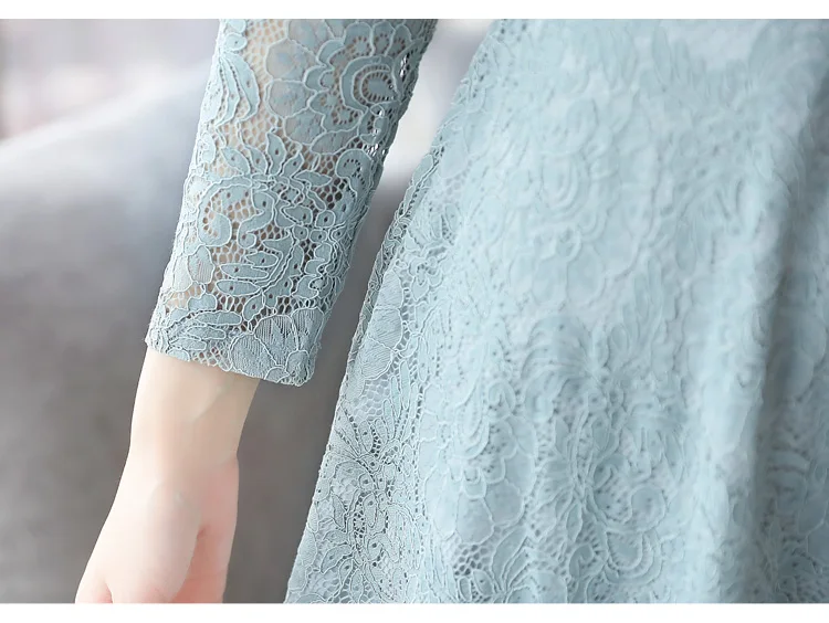 Женщин осень и зима 3XL большой размер ретро сплошной цвет кружева длинный участок синего женского платья корейский черный элегантный тонкий сексуальное платье с длинными рукавами показ мод Vestidos