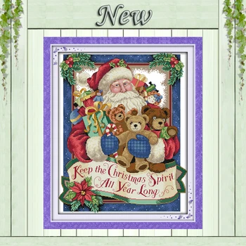 

Happy Christmas,counted print on canvas DMC 14CT 11CT Cross Stitch kits,full embroidery needlework Sets,Santa Claus & bear Decor